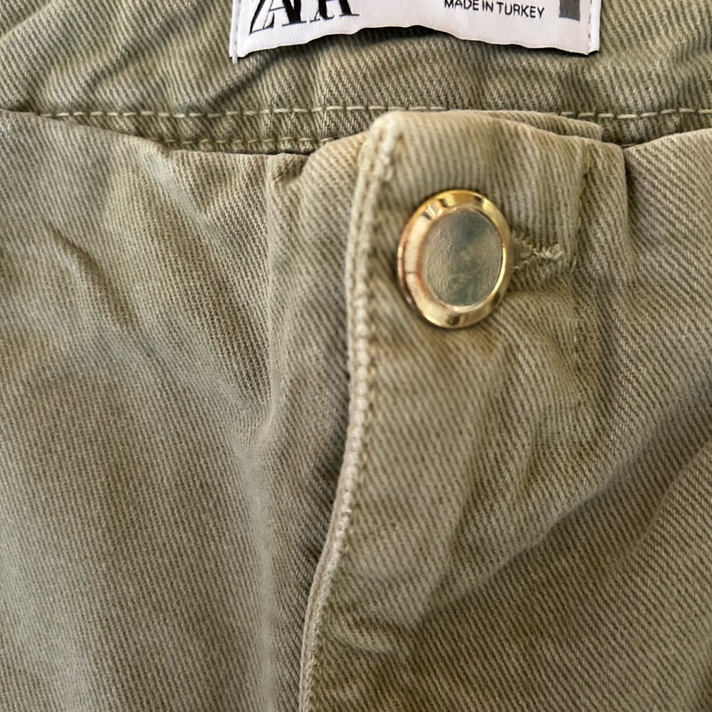 Zara Khaki Trousers with Button Detail